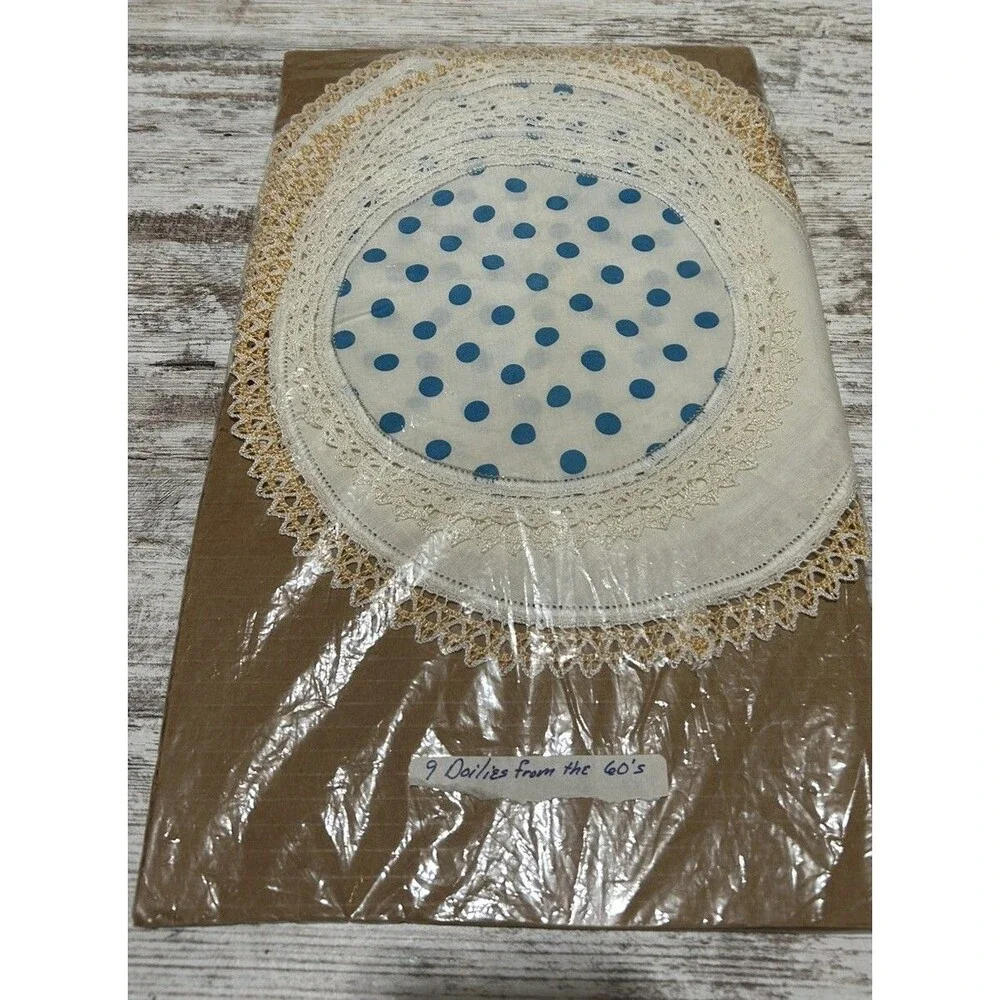 Vintage Doilies Lot Of 9 Mid Century Crochet Lace Round Some Polka Dot MCM